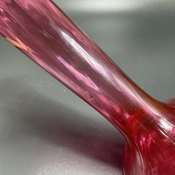 Antique Cranberry Art Glass Vase Wavy Ruffled Top Bud Vase Hand Blown Textured - Picture 8 of 11